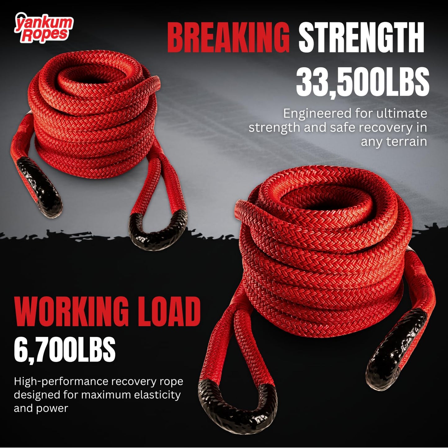 Yankum Kinetic Recovery Rope - Heavy Duty 1" x 20' Tow Rope, Off-Road & Vehicle Recovery Kit, Kinetic Energy Snatch Strap, Soft Shackles for 4x4, Jeep, and Trucks, Made in USA – Rattler Series