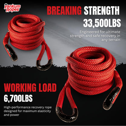 Yankum Kinetic Recovery Rope - Heavy Duty 1" x 20' Tow Rope, Off-Road & Vehicle Recovery Kit, Kinetic Energy Snatch Strap, Soft Shackles for 4x4, Jeep, and Trucks, Made in USA – Rattler Series
