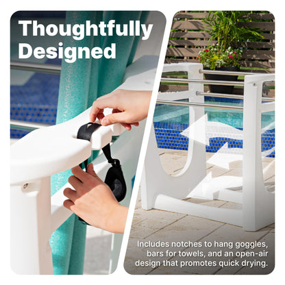 Step2 Vero Poolside Organizer, Outdoor/Indoor Waterproof Patio Furniture, Pool & Toy Storage, Made of Durable Plastic, White