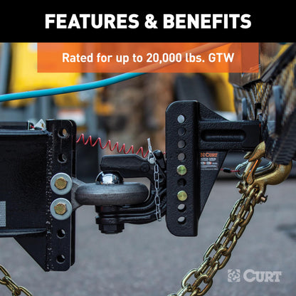 CURT 45908 Adjustable Pintle Hitch Combination, 2-1/2-Inch Receiver, 6-Inch Drop, 2-5/16-Inch Ball, 20,000 lbs