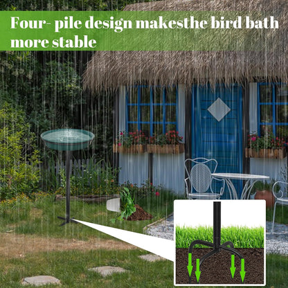 Regine Switzerland Freestanding Birdbath - Outdoor Garden Bird Feeder Bowl with Metal Stake | 35.5 Inch, Detachable Design