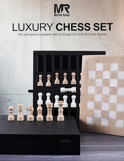 Marble Chess Set for Adults 12 Handmade Verona &amp White Board Game with 32 Chess Pieces 2 Extra Queens &amp Storage Box Luxury Travel Game Elegant for Home Decor