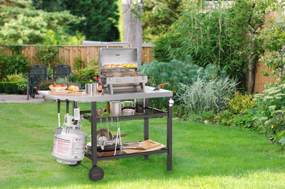 onlyfire Pizza Oven Table Cart for Ooni, Ninja Woodfire, Blackstone Griddle, Cuisinart Pizza Oven, Outdoor Stainless Steel Food Prep Table Movable Food Prep Cart Grill Stand with Storage Basket