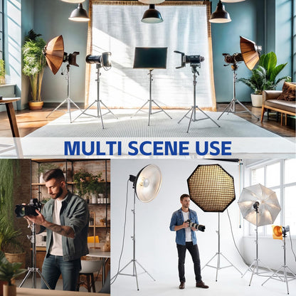 Tellegloww 4 Pack 9.2 FT Stainless Steel Light Stand Photography with 1/4” to 3/8” Screw Adapter Heavy Duty Photography Tripod Lights Stand for Strobe LED Video Lights Ring Light Monolight Softbox