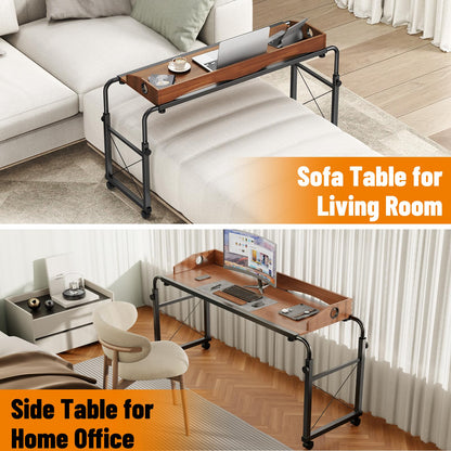 BYMECOST Laptop Desk for Bed, Adjustable Height & Length Laptop Bed Table,Overbed Table with Wheels for Queen Size Beds,Rolling Standing Desk,Over Bed Table for Working Reading Eating
