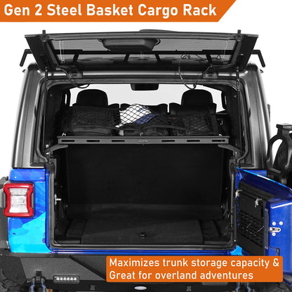 Hooke Road Rear Trunk Cargo Rack Basket Tray for 2007-2026 Jeep Wrangler JK JL 4-Door Hardtops, Sturdy Steel Shelf for Camping Trip Gear