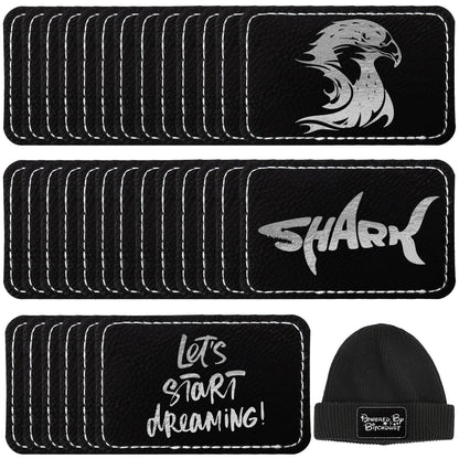 50 Pack Blank Leatherette Hat Patch with Adhesive, Rectangle Laserable Leatherette Patch, Faux Leather Patches for Hats Custom Fabric Repair Sew Laser Supplies (Black to Silver)