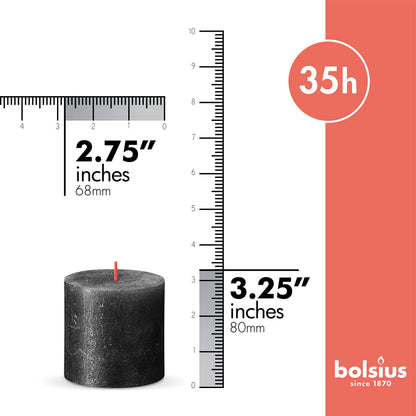 BOLSIUS Anthracite Black Shimmer Metallic Pillar Candles 4 Pack - 2.75 X 3.25 Inches - Premium European Quality - Includes Natural Plant-Based Wax - Unscented Smokeless 35-Hour Wedding Candles