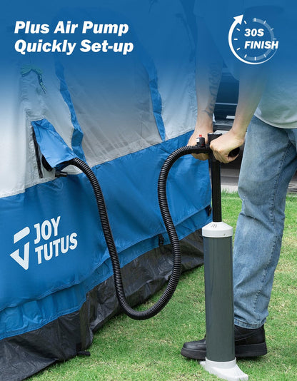 JOYTUTUS Inflatable Truck Bed Tent 5.5FT with Awning, Includes Air Pump for Quick 30 S Setup, Dual-use Pickup or Camping Tent for 2 Person, Waterproof Roof Shade and 3 Windows, Gray Blue