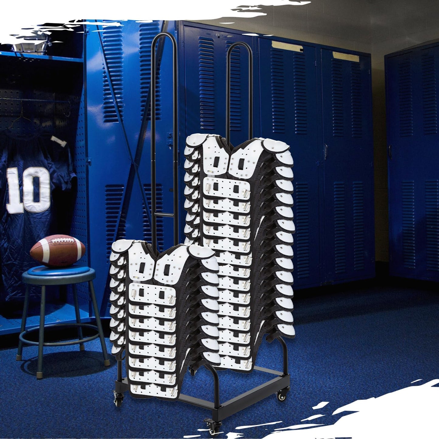 MorningRo Football Shoulder Pad Rack, Heavy Duty Sports Equipment Organizer with Locking Wheels for Easy Moving, Sturdy Metal Rack for Homecoming All Level Sports