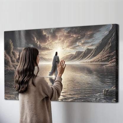 TAILORED CANVASES Jesus Walking on Water Wall Art - Framed Christian Canvas Decor for Home or Church | 60x30