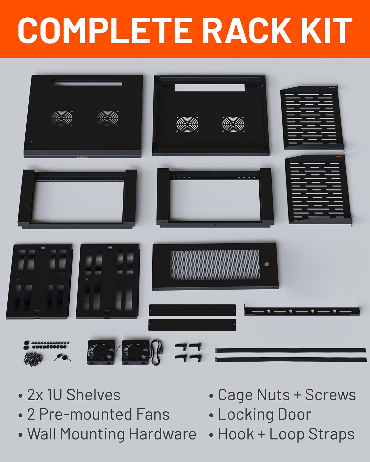 ECHOGEAR 6U Network Rack - Enclosed Wall Mount Rack Kit Includes 2x 1U Shelves, Pre-Mounted Fan, Lockable Door & Hardware - 600mm Depth Fits All Your AV Gear