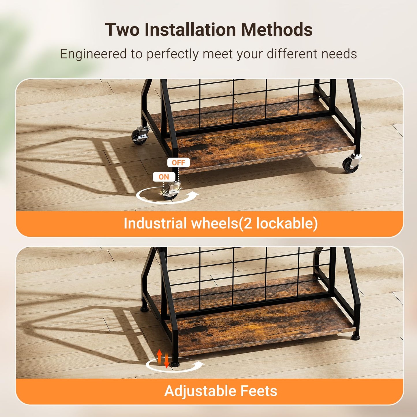 ELYKEN 2 Pack Foldable Grid Wall Panels 5.7' x 2' FT, Movable Wire Gridwall Display Rack with Wheels and Adjustable Foots, Retail Display Stand for Vendor with Storage (Rustic Brown)