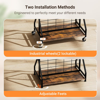 ELYKEN 2 Pack Foldable Grid Wall Panels 5.7' x 2' FT, Movable Wire Gridwall Display Rack with Wheels and Adjustable Foots, Retail Display Stand for Vendor with Storage (Rustic Brown)