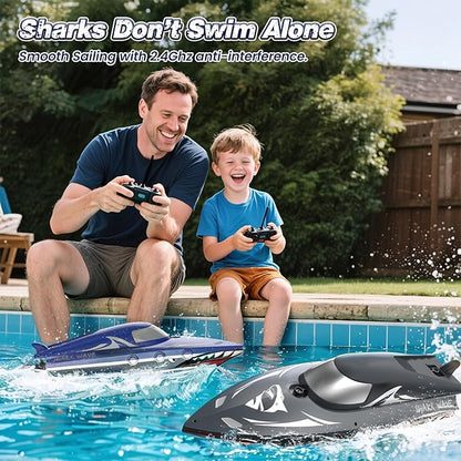 Shark RC Boat for Kids &amp Adults2.4GHz High Speed Remote Control Racing Boat W/ Dual Battery 50 Min RuntimeWaterproofFast Remote Control Toy Gift Kids 8-12 Ideal for Pools &amp LakesRealistic