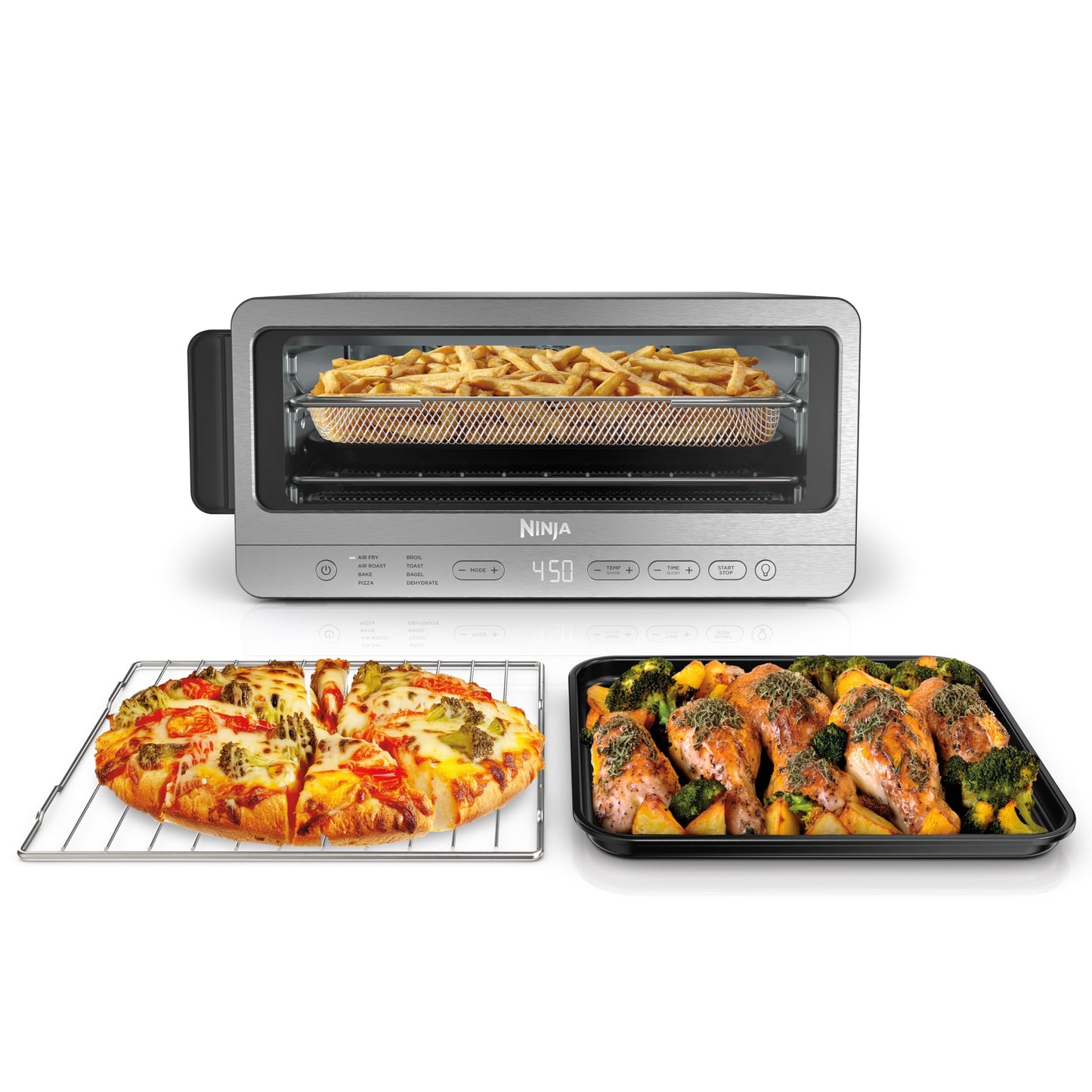 Ninja Flip Toaster Oven & Air Fryer, 8-in-1 Functionality, Flip Up for Storage Space, Large Capacity, Air Fry Basket, Wire Rack, Sheet Pan, Removable Crumb Tray, Stainless, 1800 Watts, SP151 (Renewed)