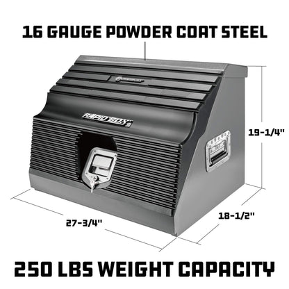 Powerbuilt 26 In. Portable Slant Front Power Tool Locker Toolbox with Power Drill Slots, Storage Compartments, 16 Ga. Steel, Chrome Hardware, Weather-Resistant Locking Polymer Lid, Gas Struts, 941805E