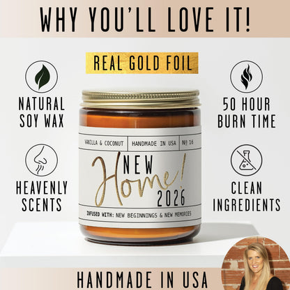 House Warming Gifts New Home, Housewarming Gifts New Home '2026' Soy Candle, w/Vanilla, Coconut & Vetiver I for New House, New House Gift I 9oz Jar, 50Hr Burn, Made in USA