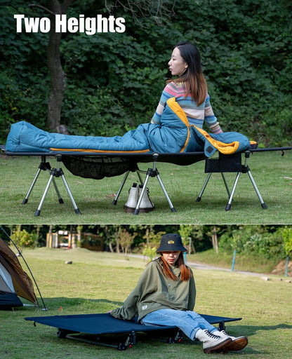 iClimb 1 Stable Square Folding Table and 1 Two Heights Super Easy Assemble Cot Bundle for Adults Outdoor Camping Glamping Picnic Travelling Backyards