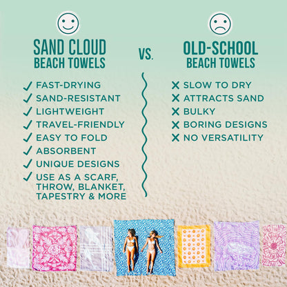 Sand Cloud Turkish Beach Towel - 100% Organic Cotton Turkish Bath Towels - Ultra Soft, Sand Resistant & Quick Dry Towel for Beach or Pool - As Seen on Shark Tank - Cali Dobby (4 Pack Assorted)