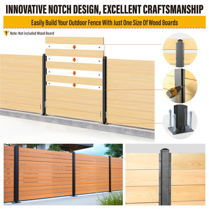 Wowace 4ft (H/48in) Heavy Duty Fence Post - Serial Post for Outdoor Patio, Backyard and Garden Privacy Fence (2pack-Matte Black)