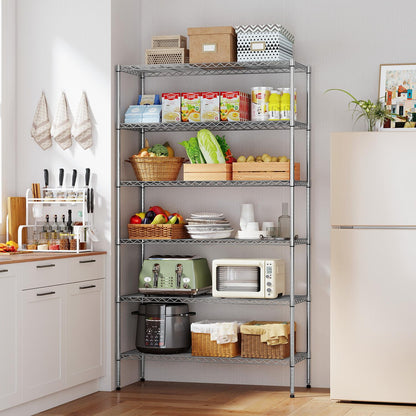 BestOffice | 6-Tier Wire Storage Shelves with Wheels | 18x45x82 | Chrome | Adjustable Racks | Heavy-Duty Metal Shelf, Holds Upto 2100 lbs | No-Tool Assembly | Ideal for Home & Garage Shelving