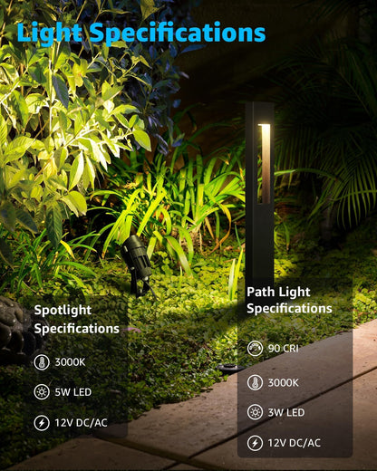 SUNVIE 12-Pack Low Voltage Pathway Lights Wired with Spotlights LED Outdoor Landscape Lighting Kit for Path, Garden, Yard, Patio, Cast-Aluminum, IP65 Waterproof, 12-24V AC/DC, 3000K Warm White, Black
