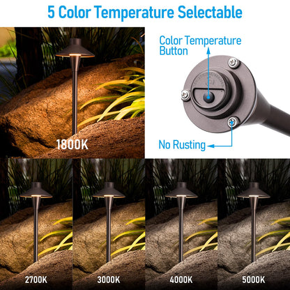 LEONLITE Update 5CCT Low Voltage Pathway Lights, LED Landscape Path Lights, 1800/2700/3000/4000/5000K, Hat Shape Head, 12-24V AC/DC, IP65 Outdoor Walkway Light, Oil Rubbed Bronze Aluminum, Pack of 6