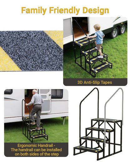 Altyostar RV Steps with Handrail Heavy-Duty 4-Step Camper Entry Step Stairs for 5th Wheel RVs Outdoor Camping Travel Trailers Motorhome Mobile Home Porch Hot Tub Spa Portable Step