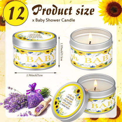 Funtery 12 Pcs Baby Shower Party Favors for Guests Baby Shower Candles Lavender Scented Candle Rustic Tealights Candles Gender Reveal Return Gifts(Sunflower)