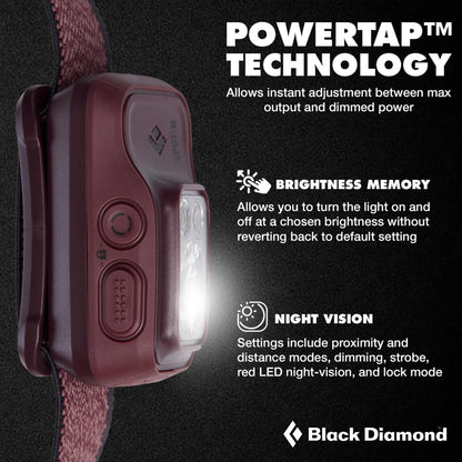 BLACK DIAMOND Spot 400-R Rechargeable Headlamp | 400 Lumens, Dimmable | Micro-USB Charging | Waterproof & Compact | Camping, Hiking, Running | Bordeaux
