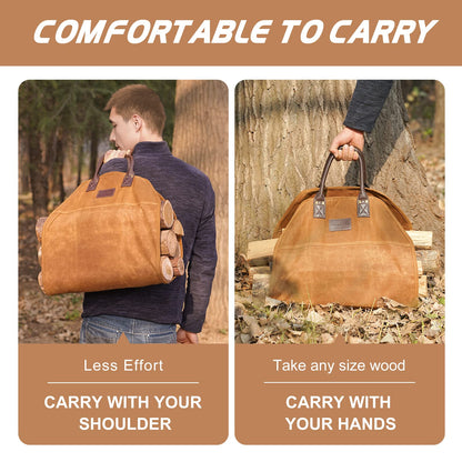 Bundle of Firewood Carrier, and 16.5" Firebacks for Fireplace, Steel Fireplace Back Plates with Feet