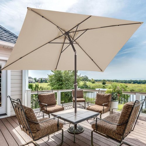 JEAREY Rectangular Patio Umbrella - 6.5x10 ft with Push Button Tilt & Crank | UV Protection, Beige