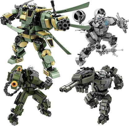 Transforming Mech Robot Building Blocks Set 4 Kinds of Destroy Warrior City Mecha Action Figure with Weapons Cool Creative Robots Toys Gift for Teens Boys 14+ (1448 PCS)