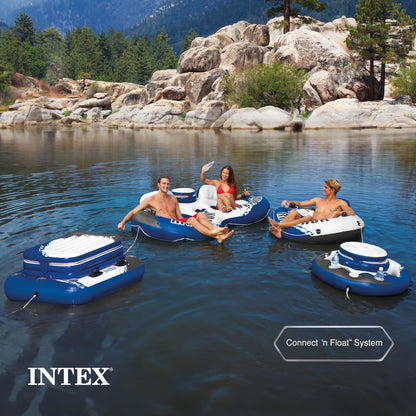 Intex River Run 1 53'' Inflatable Floating Water Tube Lake Raft with Heavy-Duty Handles, Backrest and Cupholders for Lake, River, n(6 Pack)