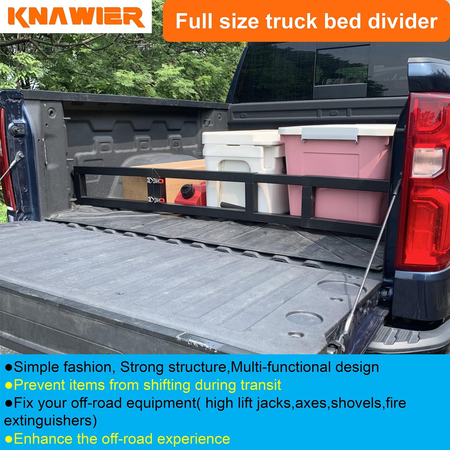 KNAWIER Truck Bed Cargo Divider for Full Size Truck, Compatible with Silverado,F150,F250,Sierra 1500,Titan,Foldable,No Drilling