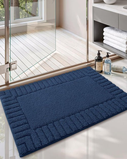 Color&Geometry Large Bath Rugs - Non-Slip, Washable, Absorbent Navy Blue Mats | 24"x36" Soft Bathroom Floor Rugs