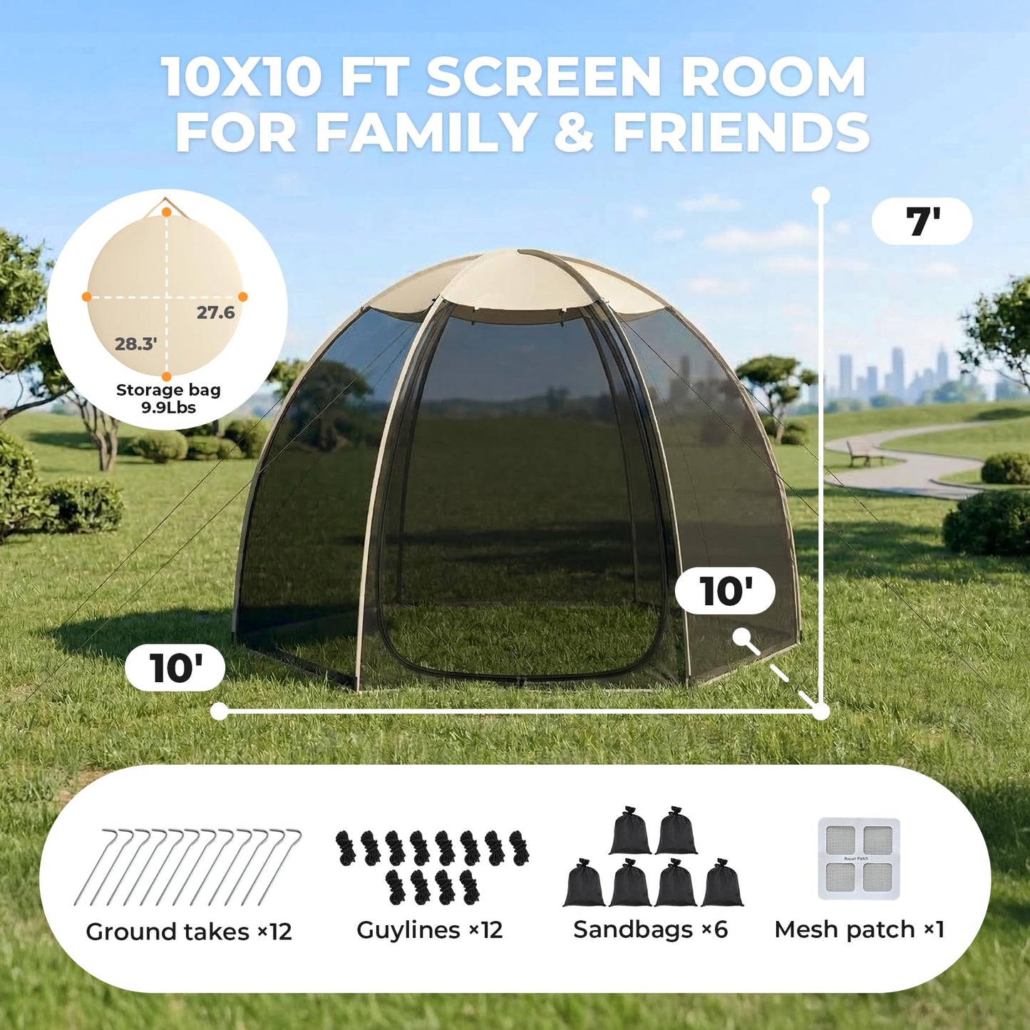 Alvantor® Screen House Mesh Tent, 10 x10 FT Pop Up Outdoor Gazebo with Sun Shade Mosquito Net for Backyard Garden, Beige