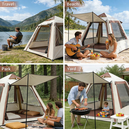 Ziziella Inflatable Tents for Camping, Easy Setup Inflatable Tent Glamping Tent with Pump,Waterproof Oxford 4 Season Air Tent with Skylight Mesh Windows for 2-4 Person