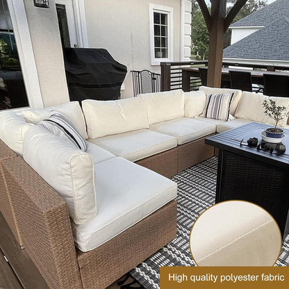 SpaceHop 14 Piece Outdoor Patio Cushion Cover Replacement, Waterproof Patio Cushion Covers, Outdoor Furniture Cushion Covers Set for 6 Seat Wicker Rattan Sofa (Off-White)