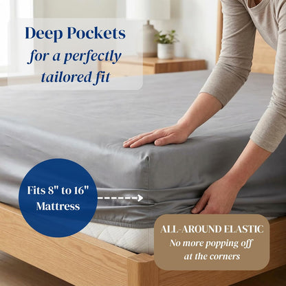 Beckham Hotel Collection Queen Sheets Set - 100% Cotton Sateen, Silky Smooth, 16” Deep Pocket, Gray
