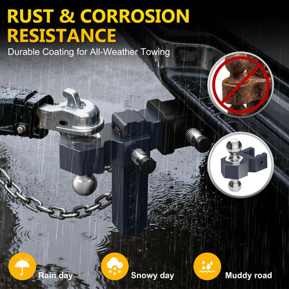 Vullteeon Adjustable Trailer Hitch, Drop Hitch for 2.5 Inch Receiver, 8 inch Aluminum Truck Hitch, 2 and 2-5/16 inch Balls, 18,500 LBLBS GTW, Two Anti-Theft Pins Locks