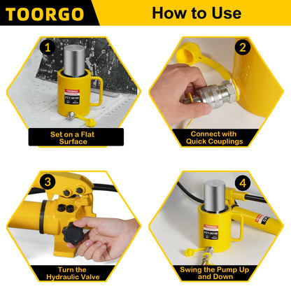 TOORGO 50T 4Inch Stroke Porta Power Single Acting Lifting Cylinder for Shipbuilding, Machinery and Industry,Automatically Retract Split Hydraulic Cylinders Jacks, Yellow
