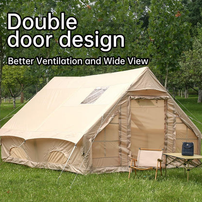 Inflatable Camping Tents with Hand Pump, Air Glamping Tents, Easy Setup Waterproof and Windproof Blow up Tent, 4 Seasons Oxford Cabin Tent with Mesh Window & Stove Jack. (13 * 10ft)