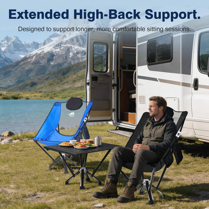 MTRVR Utility-Grade High-Back Folding Chair — Stable One-Piece Structure, Extended Back Support for Longer Sitting, Reinforced Aluminum Frame, Portable Chair for Camping, RV & Outdoor Use
