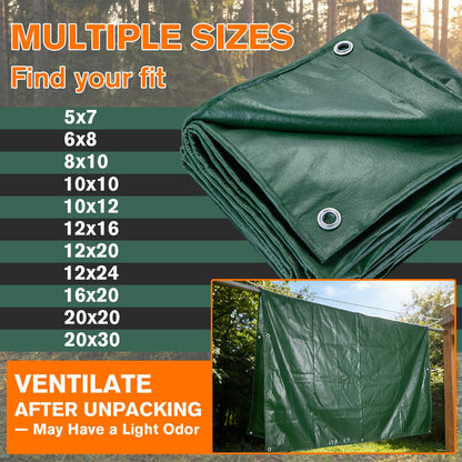 NORSGATEN 22 Mil Heavy Duty Vinyl Tarp,12x20 FT Fully Waterproof Reversible Poly Tarp with Metal Grommets, All-Weather Fade Resistant Outdoor Cover for Equipment, Truck, Roof & Woodpile,Garden Plants