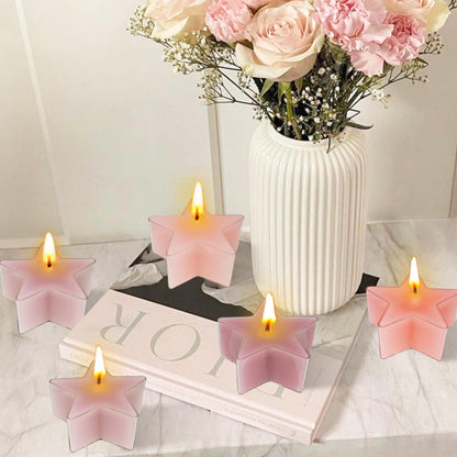 Tea Lights Gradation Pink Star Tea Candles Set of 12 – Tealight Candles with Rose Scent, Long Burning Handmade Tealights for Wedding Meditation Home Decor Gift