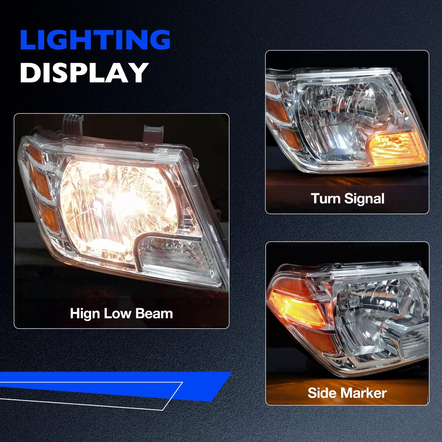 Headlights Assembly Pair Compatible with 2009-2020 Nissan Frontier S SL SV SE LE XE PRO-4X Desert Runner, Replace 26060ZL40A 26060ZL40B 26010ZL40A 26010ZL40B, Turn Signal Lamps W/Bulbs