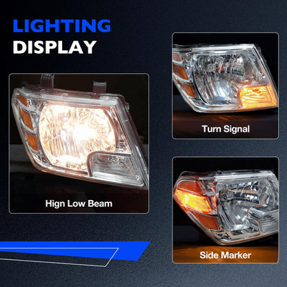 Headlights Assembly Pair Compatible with 2009-2020 Nissan Frontier S SL SV SE LE XE PRO-4X Desert Runner, Replace 26060ZL40A 26060ZL40B 26010ZL40A 26010ZL40B, Turn Signal Lamps W/Bulbs