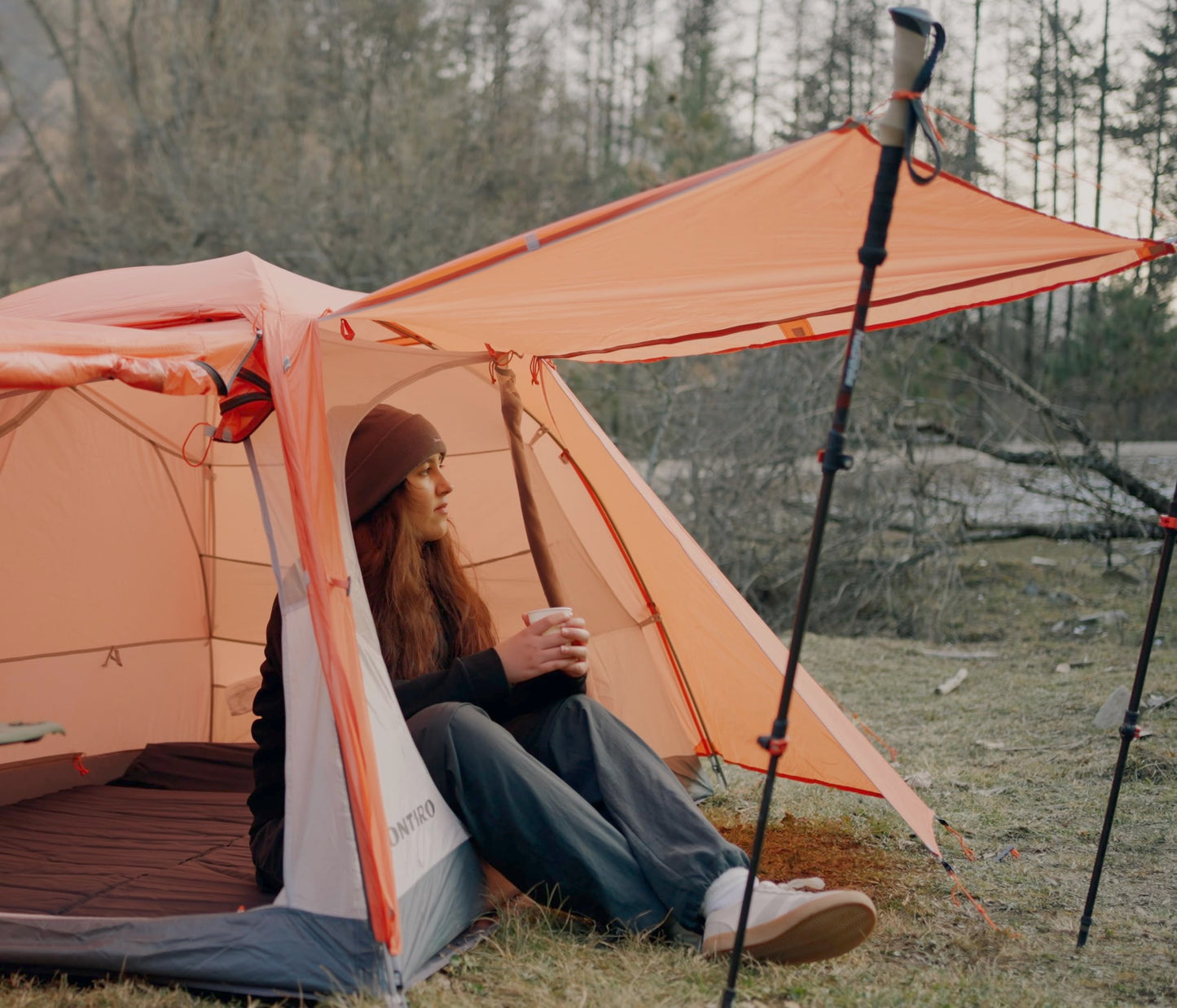 Montiro Triphyr Backpacking Tent with F-Nexus Extension 2-Person Combo, Attachable Shelter, Lightweight 2 Person Tent with Footprint & Vestibule for Backpacking Camping Hiking & Biking (Orange)